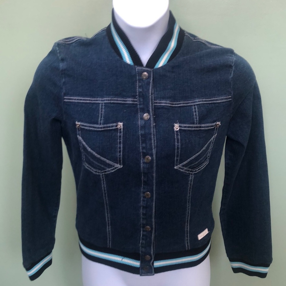 Baby Phat Womens Blue Long Sleeve Pockets Snap Denim Jacket Size Medium
